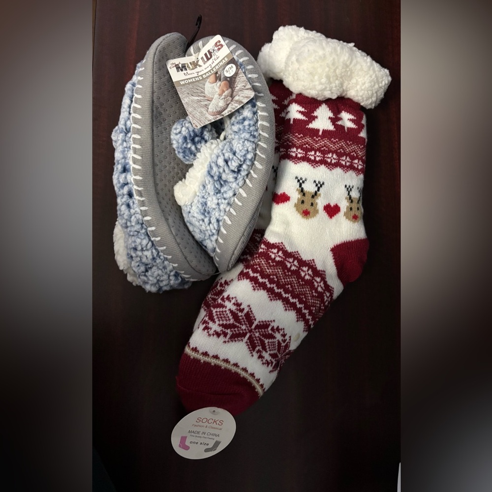 Cozy Red and White Reindeer Socks and Womens ballerinas.